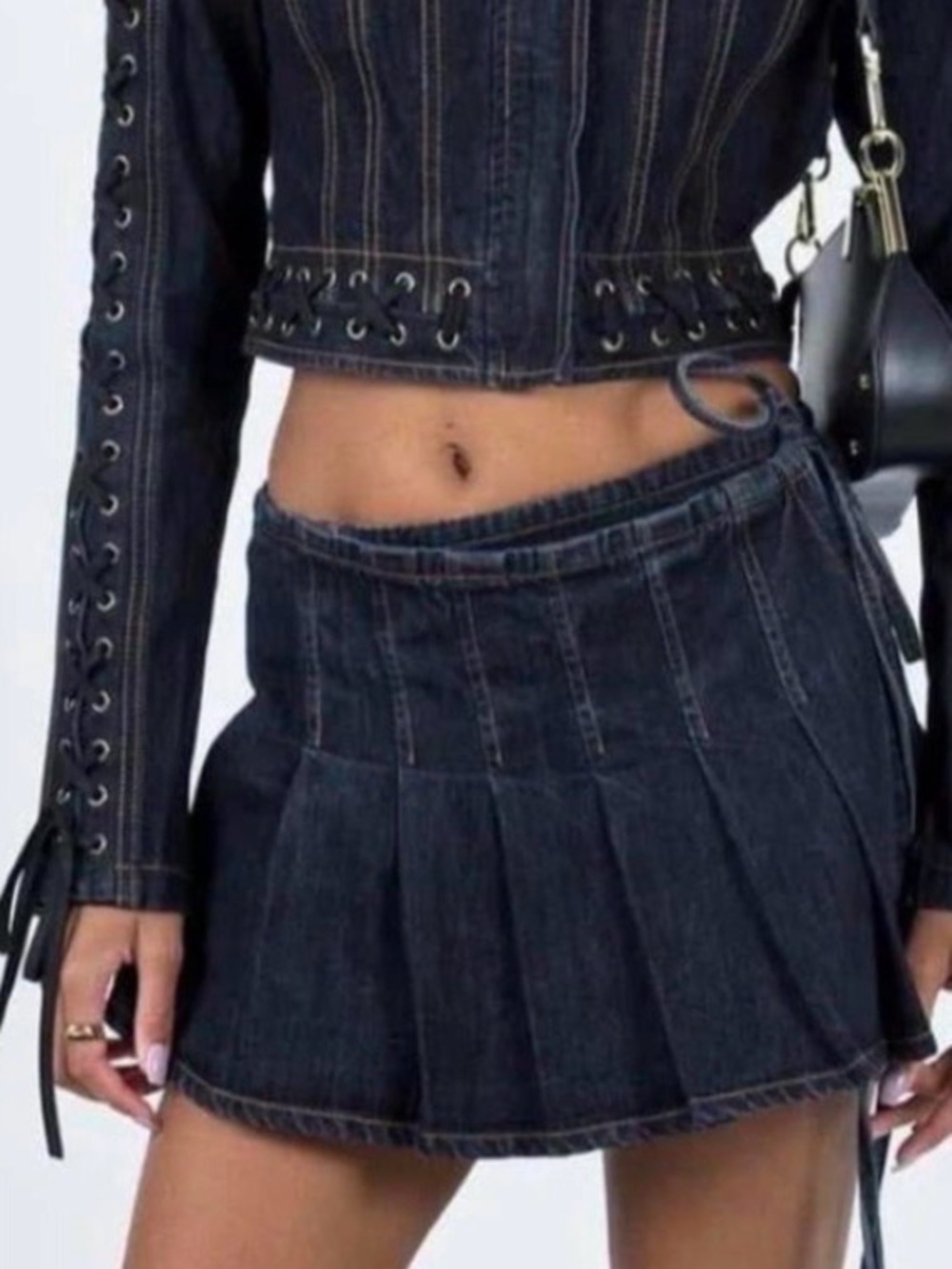 Lioness Festival Concert Pleated Skater Rider Denim Mini Skirt Cotton Medium